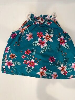Chenault Girls Teal Floral Halter Tank Top with Pink & White Flowers
